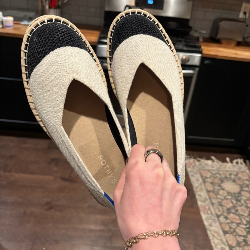 Rothy's Black and Cream Espadrille Flats like new condition
